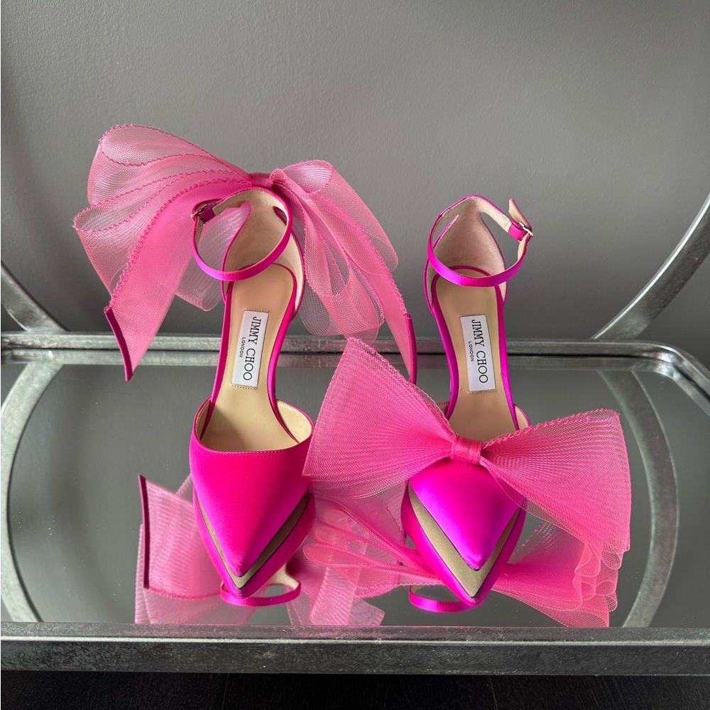 Jimmy Choo Fuchsia Averly 100 Heels with Bows